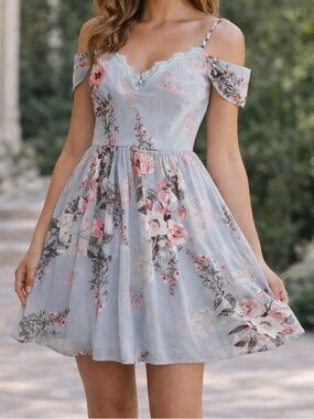 Lulu’s Blue Floral Cottagecore Dress Medium